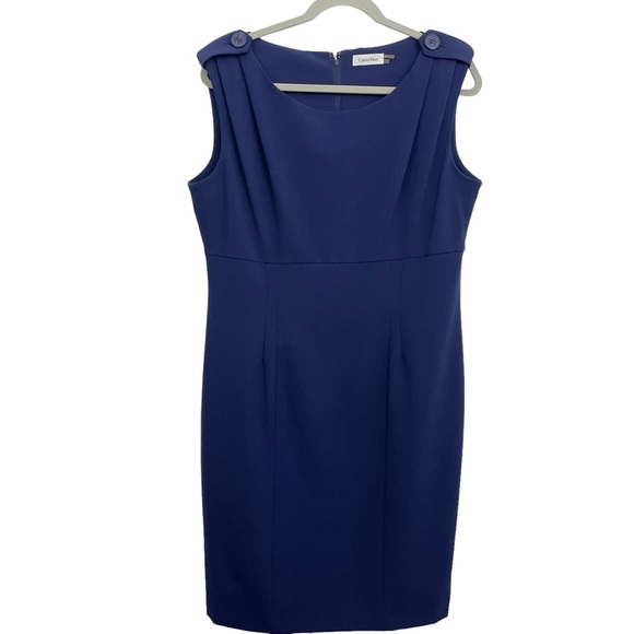 Calvin Klein Dresses & Skirts - Calvin Klein Sheath Dress 14 Dark Blue Sleeveless Shoulder Detail Lined